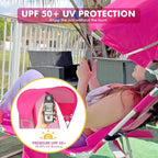 Backpack Beach Tanning Chair with Canopy and Face Hole, 6-Position Folding Lay Out Lounge Chair, UPF 50+ Wind-Resistant Sun Shade, Portable Recliner for Sunbathing, Outside, Poolside, Pink, Patented