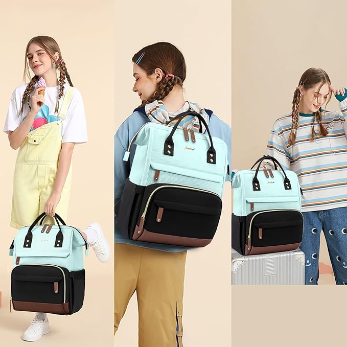 Laptop Backpack for Womem Work Bags: 15.6 Inch Travel BackPacks With USB Charging Port Durable Back Pack Anti Theft Fashion College BookBag Purse Bussiness Daypack for Nurse Teacher Light Blue Black