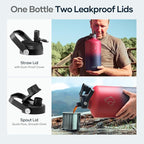 128oz Insulated Water Bottle, BUZIO Gallon Water Jug with Straw Lid and Carrying Sleeve (Cold for 48 Hrs) Stainless Steel Hydro Metal Canteen Water Flask, Ruby Red Navy