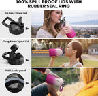 Insulated Water Bottle 64 oz, Triple Wall Vacuum Stainless Steel (Cold for 48 Hrs), Leak Proof & Non-BPA, Half Gallon Water Flask Jug with Paracord Handle & Straw Spout Lids, Ombre Pink