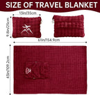 Travel Blanket and Pillow-2-in-1, Ultra-Soft&Compact, One-Piece Airplane Blanket with Hand Luggage Belt and Backpack Clip,Travelers Accessories Gifts, 61x43 Inches（Burgundy）