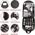 Portable Camping Kitchen Utensil Set-27 Piece Cookware Kit, Stainless Steel Outdoor Cooking and Grilling Utensil Organizer Travel Set Perfect for Travel, Picnics, RVs, Camping, BBQs, Parties and More