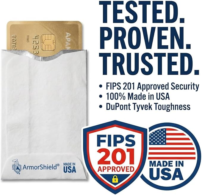 100x BULK LOT RFID Blocking Sleeves Credit Card Protectors 100% MADE IN USA - Anti-theft for Travel wallet, purse. ArmorShield Your Identity