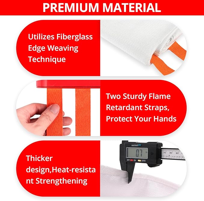 SecuCaptain Emergency Fire Blanket for Home - 2 Pack 60"x60" X-Large Flame Retardant Blankets with Fireproof Tabs for House Camping Kitchen Fire Protection Survival Safety