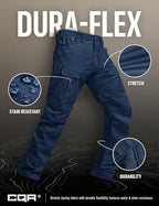 CQR Men's Flex Ripstop Tactical Pants, Water Resistant Stretch Cargo Pants, Lightweight EDC Hiking Work Pants