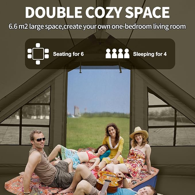 SHANQUAN Inflatable Tent with Pump,4-6 Person Instant Glamping Camping Tents House, Easy Setup Blow Up Family Tents for 4 Seasons Waterproof Inflatable Tent for Camping with Mesh Windows.