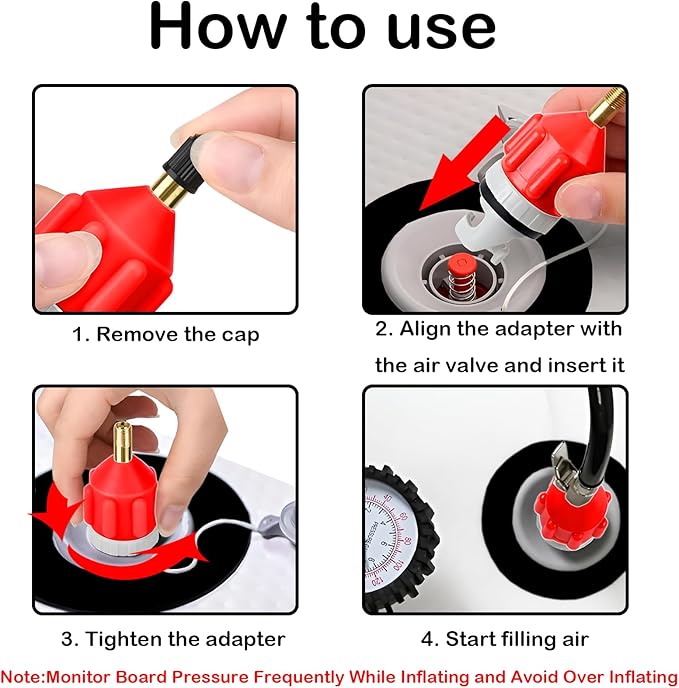 3pcs Sup Paddle Board Inflator Air Pump Adapter Adaptor Attachments for Inflatables Kayaks Boats Stand Up Paddleboard Valve Connector Accessories