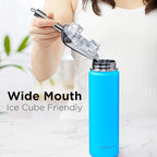 ThermoProof Double-Walled Vacuum Insulated Stainless Steel Water Bottle - Wide Mouth with Chug & Spout Lids, Dishwasher Safe, Reusable, Leakproof, Hot & Cold for Men, Women & Kids - 22oz, Light Blue