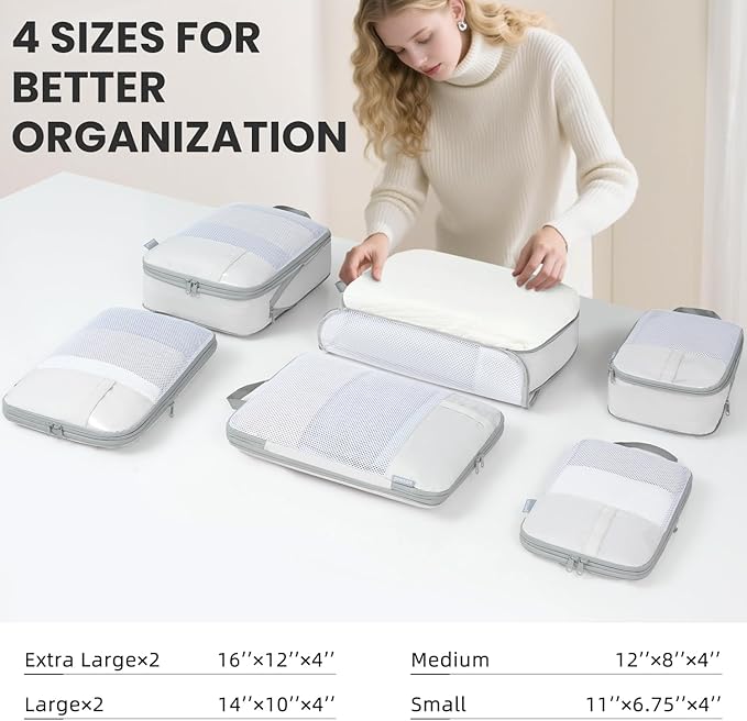8 Set/6 Set/4 Set Compression Packing Cubes for Travel, Lightweight Vacation Travel Essentials, Travel Accessories for Suitcase Organizer Bags Set, Durable Luggage Organizer