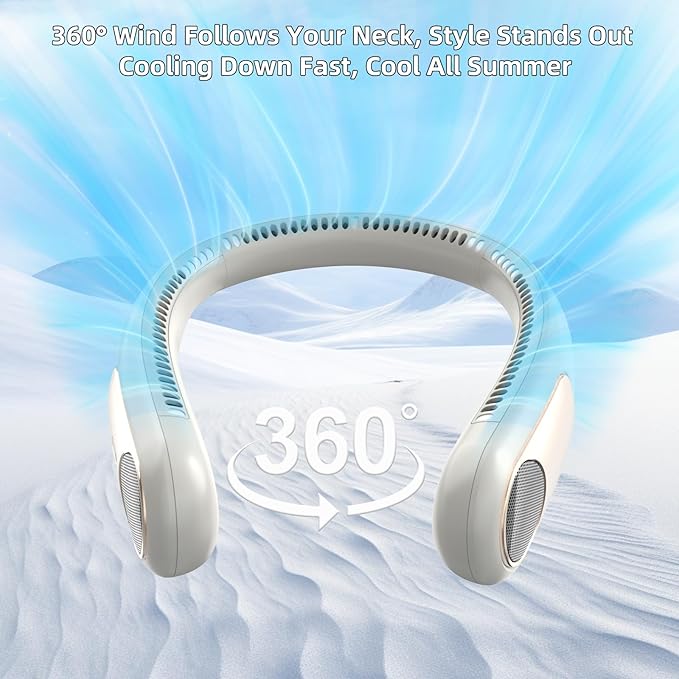 Portable Neck Fan,Personal Wearable Bladeless Fan,LED Display,4-Speeds,6000mAh USB Rechargeable,360° Strong Cooling Wind,Hands Free,Long Lasting,Birthday Gifts for Men Women Dad Mom (Light grey)