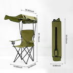 Folding Camping Chair with Canopy, Portable Outdoor Beach Chair for Fishing, BBQ, Picnic, Backyard, Lightweight Sun Shade Chair with Cup Holder, Army Green