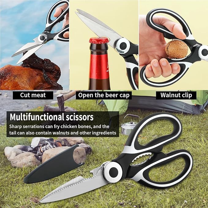 Evanda Camping Kitchen Cooking Utensil Set 10 Piece, Stainless Steel Outdoor Cooking and Grilling Utensil Organizer Travel Set Perfect for Travel, Camping, RVs, BBQs, Picnics, Parties and More