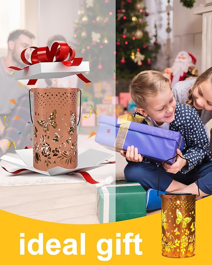 Solar Lanterns Outdoor, Waterproof Butterfly Garden Decor Birthday Gifts for Women Mom Grandma, Metal Hanging Solar Lights Decoration Outside LED Lanterns for Patio Yard Lawn Backyard Front Porch