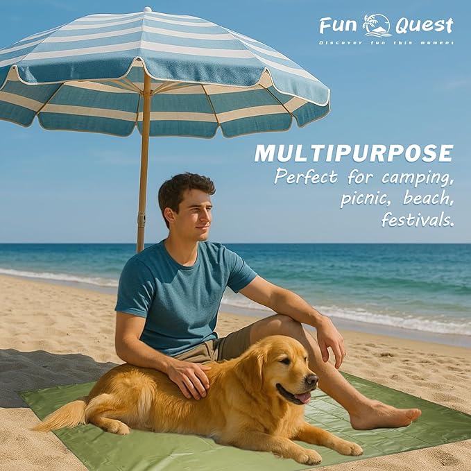Picnic Blanket Waterproof – Packable Sand Proof Beach Blanket (0.42lb/0.66lb), Compact & Foldable, Fits in Pocket with Integrated Stakes, Ideal for Camping, Hiking, Travel, Concert, Festival
