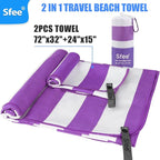 Sfee 2 in 1 Microfiber Oversized Beach Towel, Quick Dry Travel Towel Camping Towel Super Absorbent Compact Lightweight Sports Gym Towel for Beach,Gym, Hiking, Pool, Backpacking, Bath, Yoga