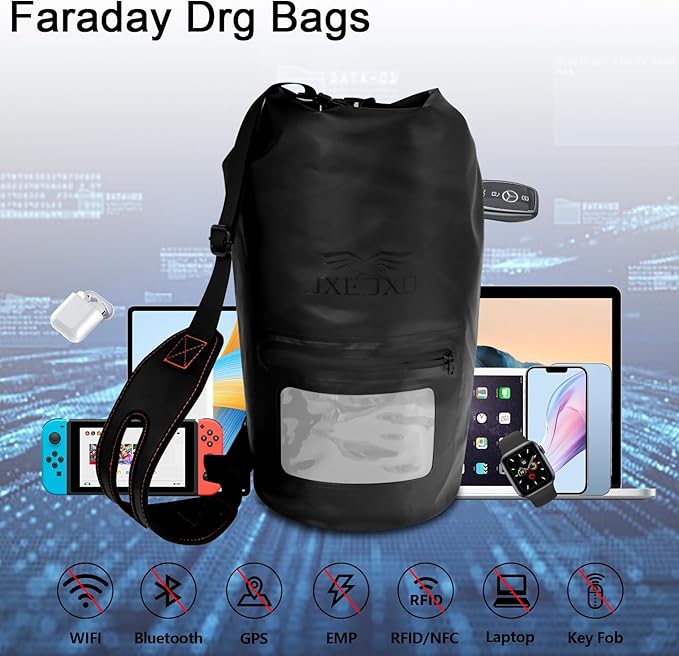 JXE JXO 15L Waterproof Faraday Dry Bag for Electronic Device Security | Military-Grade EMP & RFID Signal Blocking, Anti-Tracking & Hacking Protection, Data Privacy Shield for Mobile Devices