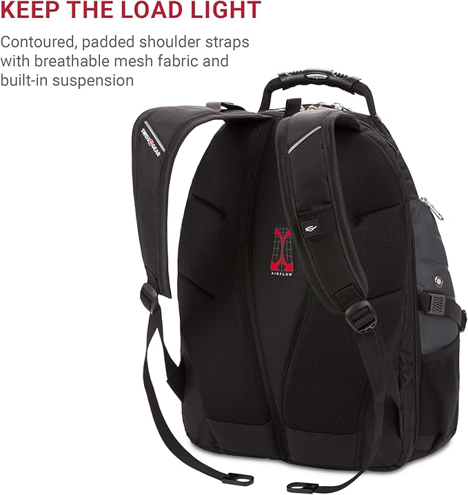 SwissGear 1900 ScanSmart 17” Laptop Backpack Grey/Black – Reflective Tech Backpack with ScanSmart Compartment – Multiple Organizer Pockets & RFID Scan Blocking Technology