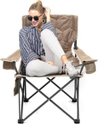 SUNNYFEEL XL Oversized Camping Chair, Folding Camp Chairs for Adults Heavy Duty Big Tall 500 LBS, Padded Portable Quad Arm Lawn Chair with Pocket for Outdoor/Picnic/Beach/Sports
