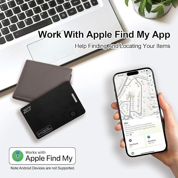 Wallet Tracker Card, Compatible with Find My App(iOS Only), for Luggage Tag, Purse, Passport,Key,IP67 Waterproof,Slim Smart Bluetooth Tracking Tag with Key Chain Hole (Recharge -2 Pack)