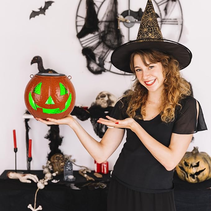 Jack O Lantern Decor Solar Light Color Changing Metal Pumpkin Halloween Lanterns Outdoor for Yard, Patio, Lawn, Porch, Garden Decorations