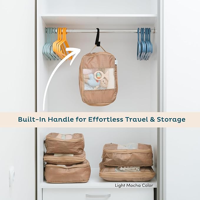 6-Pack Compression Packing Cubes Travel Essentials - Lightweight, Water-Resistant Luggage Organizer Bags with Handles, Durable Travel Accessories Suitcase Organizer (Caramel)