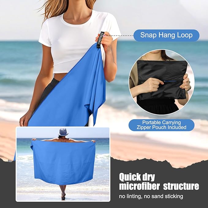 Quick Dry Travel Towel, 3 Sizes 1 Pack Camping Microfiber Towel, Lightweight Fast Drying Towels Set 60"x30", 30"x15", 15"x15" w/Bag for Gym, Beach, Hiking, Swimming, Dark Blue