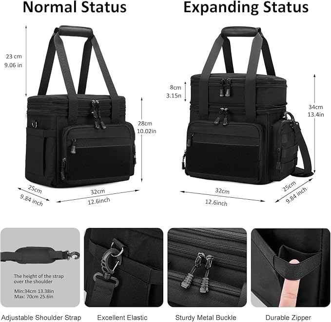 Large Tactical Lunch Box for Men, Insulated Lunch Bag Adult, Thermal Lunchbox Leakproof Waterproof Cooler Bag, Dual Compartment Lunch tote, Large Lunch Pail for Office Camping (Black) 24L