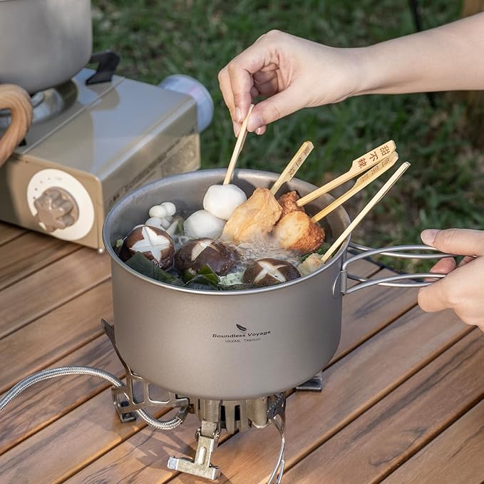 Boundless Voyage Titanium Pot Portable Camping Cookware Lightweight Cooking Pot Set for Outdoor Cooking Traveling Backpacking Hiking Trekking Picnic