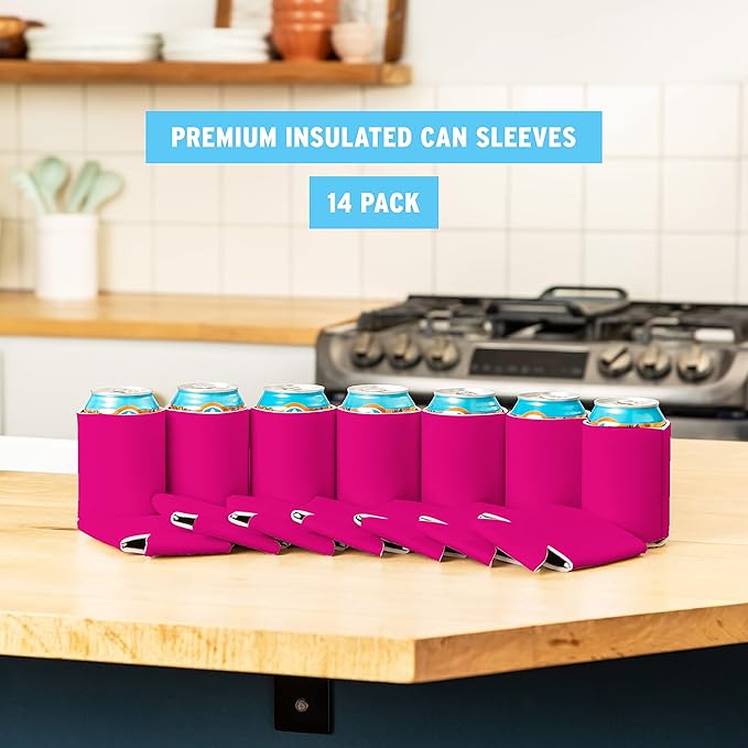 Blank Beer Can Coolers Sleeves (14-Pack) Soft Insulated Beer Can Cooler Sleeves - HTV Friendly Plain Can Sleeves for Beer Cans & Bottles - Blanks for Vinyl Projects Wedding Favors & Gifts (Raspberry)