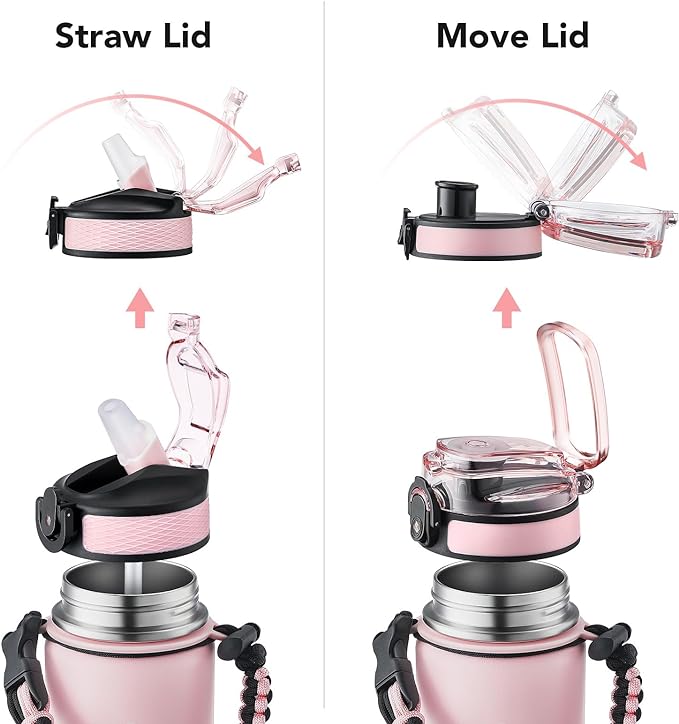 GOSWAG Insulated Sports Water Bottle, 24oz 2 Lids(with Straw/No Straw), Stainless Steel Water Bottles with Paracord Handle, Insulated Bottle with Double-Wall Vacuum Insulation