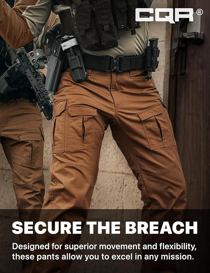 CQR Men's Flex Ripstop Tactical Pants, Water Resistant Stretch Cargo Pants, Lightweight EDC Hiking Work Pants