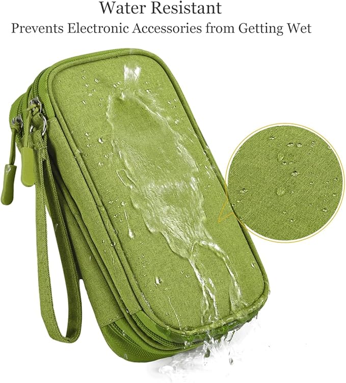 CAAORDKSO Electronic Organizer Travel Cable Accessories Bag, Tech Pouch Electronic Organizer Case, Travel Essentials for Cable, Cord, Charger, Phone, SD Card, Power Bank, Earphone (Grass Green,Medium)