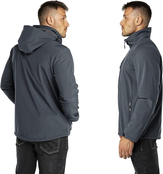 Outdoor Ventures Men's Lightweight Softshell Jacket Fleece Lined Hooded Water Resistant Winter Hiking Windbreaker Jackets