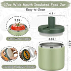 19oz Insulated Vacuum Food Jar with Buckle Lid Wide Mouth Soup Thermo for Hot Food Kids Leakproof Stainless Steel Lunch Container- Green-1Pack