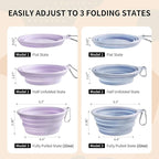 Collapsible Dog Bowls 2-Pack, Portable Travel Dog Bowl with Carabiner, Food-Grade Silicone Pet Bowl for Hiking, Walking (22 OZ Macaron Blue and Violet)