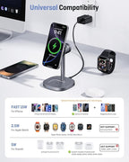 2026 New Magnetic Wireless Charger Stand with TEC Active Cooling, 15W Qi2-Certified 3 in 1 Charging Station for Apple Charger Stand, Wireless Charger for iPhone17/16/15/14/13/12, Apple Watch, AirPods