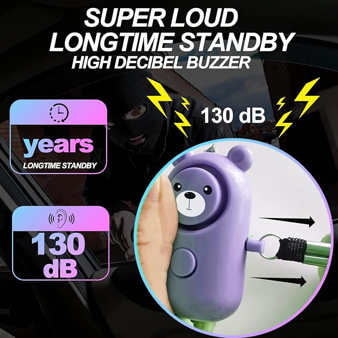 Personal Alarm Safe Sound for Women Kids Elders, 2 Pack Cute 130dB Loud Siren Safety Self-Defense with LED Light, Security Keychain Emergency Alert Alone (Blue+Purple)