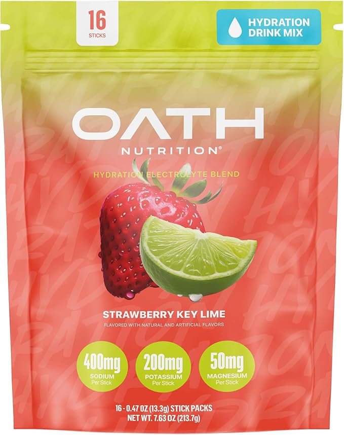 Hydration Electrolyte Powder, Complete Electrolyte Blend for Rapid Hydration and Muscle Support, 16 Single-Serve Packets, Strawberry Key Lime