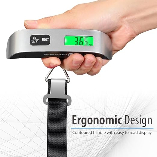 Fosmon Digital Luggage Scale (2 Pack), LCD Display Backlight Temperature Baggage Scale w/ 110lbs Capacity, Portable Stainless Steel Hanging Luggage Weight Scale w/ Tare Function for Travelers - Silver