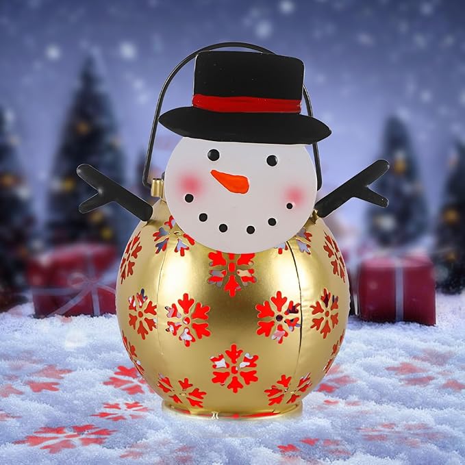Snowman Christmas Decorations Solar Powered with LED Lights Outdoor Christmas Lanterns for Porch, Solar Snowman Lights Outdoor for Holiday Decor