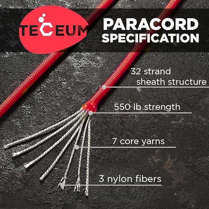 TECEUM 5/32" Paracord Rope 1000 – 1000ft / 200ft / 100ft / 50ft – Tactical Parachute Cord 4mm – 45+ Colors – Nylon String for Survival & Camping Gear – Stripe Cord for Survival – Utility Rope