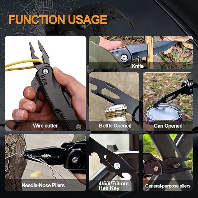 15 in 1 Multitool Hammer Multi Tool Survival Gear Multitool for Men，Survival Tools Camping Accessories With Knife,Pliers,Nail Puller,Screwdriver,Saw,Bottle Opener,Present for Husband,Dad,Grandpa