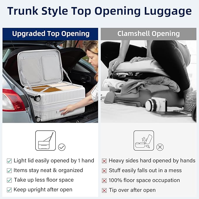 Hard Shell Suitcases 24 Inch Check in Luggage with Spinner Wheels Cup Holder, Lightweight Top Opening Expandable Luggage Hard Case Rolling Medium Checked Suitcase with Lock, White