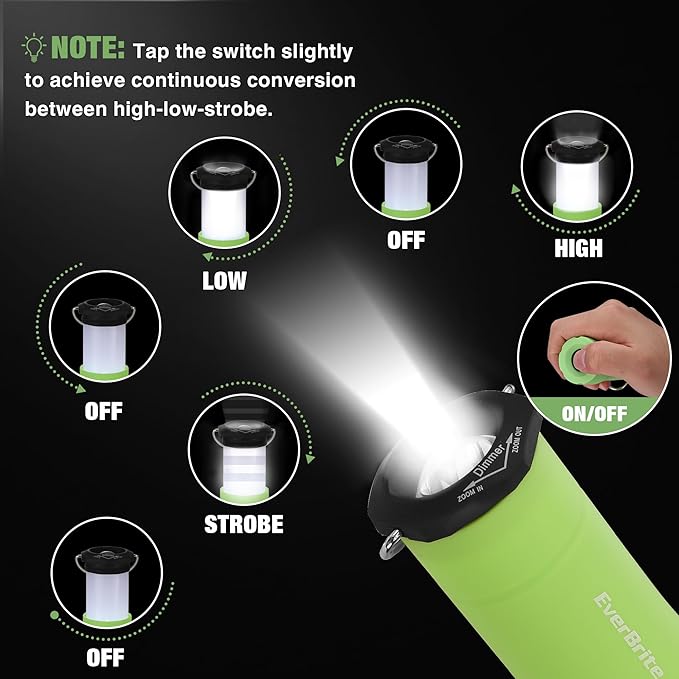EverBrite 2-in-1 Mini Lanterns and Flashlights, Zoomable Flashlight Lantern Combo with 3 Modes, Camping Essentials, 2PC Battery Powered Lantern for Hurricane, Hiking, Home, Emergency