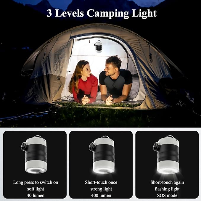 LIBERRWAY Electric Air Pump for Inflatables - Rechargeable Tiny Pump - Cordless Portable Air Pump with Camping Lantern, Quick-Fill Air Mattress Pump for Camping, Pool Floats