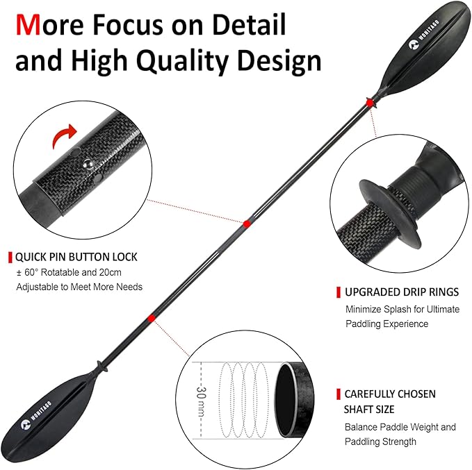 Adjustable Kayak Paddle with Carbon Shaft and PP Blade Available in 220-230/220-240/230-250cm Floating Lightweight Kayak Oars with Original Pattern