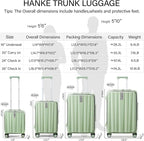 Hanke 24 Inch Checked Luggage PC Hard Shell luggage Top Opening Aluminum Frame Travel Luggage Suitcases with Wheels for Woman Men.(Bamboo Green)
