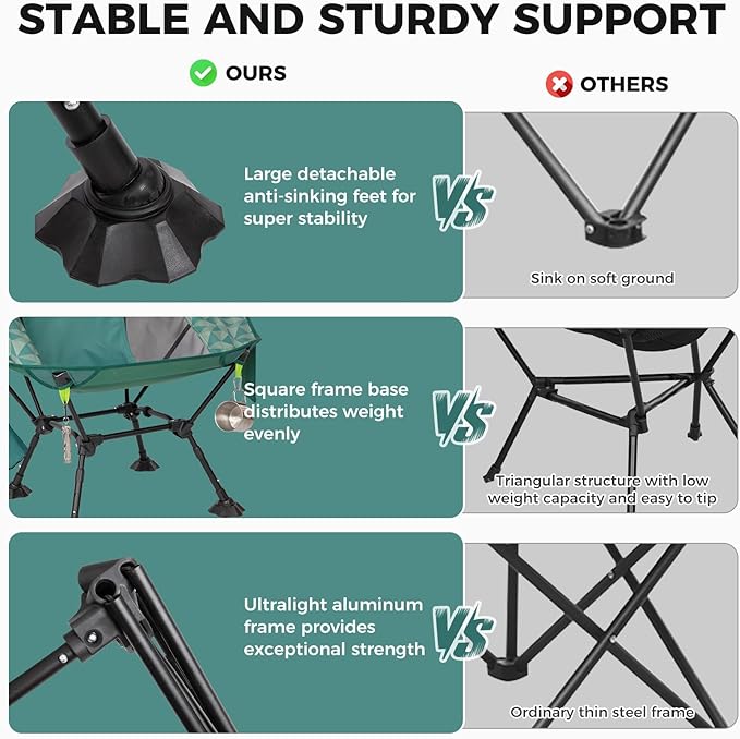 ATEPA UFO3.0 Backpacking Camping Chair, Ultralight Extra Wide Comfortable Folding Chairs 330lbs Heavy Duty Portable Hexagon Ergonomic Height Adjustable Seat with Anti-Sinking Feet for Hiking Outdoor