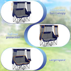 Double Camping Chair with Canopy Shade Oversized 2 Person Camping Sofa Fully Padded Folding Loveseat with Cup Hold and Storage Bag Sturdy for Lawn Beach Fall Outdoor Activities(Blue)