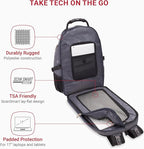 SwissGear 1900 ScanSmart 17” Laptop Backpack Grey Heather – Reflective Tech Backpack with ScanSmart Compartment – Multiple Organizer Pockets & RFID Scan Blocking Technology